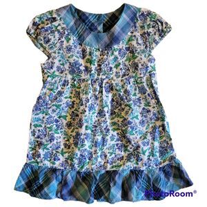 Rabbit Moon Blue Plaid and floral dress